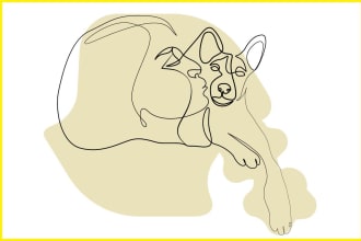 draw one line art illustration cute  pets animal 24 hour