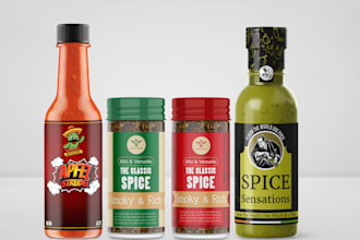 design label, logo for spice, sauce, jar, seasoning, pepper, rub, pikliz, dips