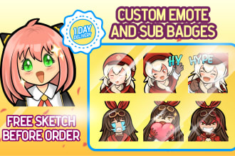 design cute twitch emotes chibi sub badge for game streamer