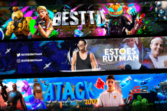 design a youtube banner,gaming banner,twitch banner,header