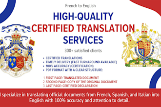 provide professional certified english to french traduction, fast and accurate