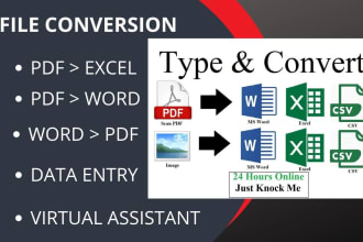 do convert PDF to word, excel, data entry and file conversion,virtual assistant