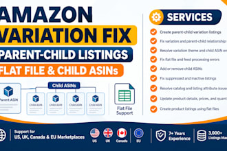 create parent child listing or fix amazon variation listing issue by flat file
