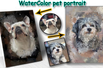 do custom watercolor pet portrait, dog animal portrait