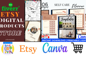 create etsy store, design digital products with SEO listing