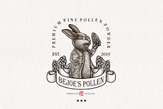 do hand drawn retro vintage logo design in linocut style