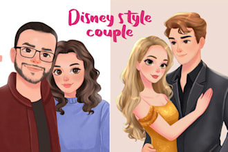draw cute cartoon couple portrait