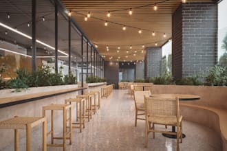 do 3d retail store design, cafe design, outdoor design
