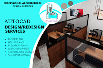 draw architectural floor plan, 2d house plan and elevation in autocad