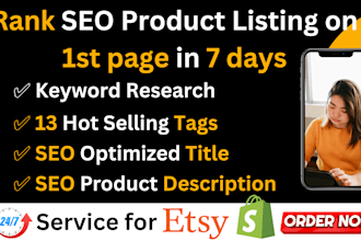 rank shopify, etsy seo listing by tags, title, product description