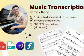 transcribe piano sheet music, midi of any piece, song, audio