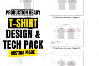 create t shirt tech pack and flat sketches