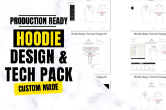 create hoodie tech pack and flat sketches