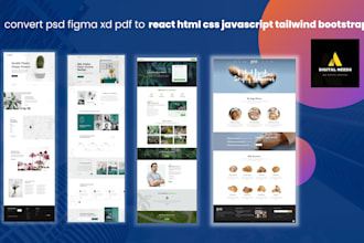 convert PSD figma xd pdf to react HTML CSS javascript tailwind bootstrap