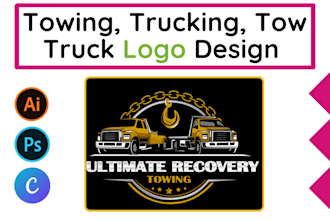 design towing, trucking, tow truck, transportation logo