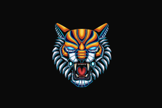 design beautiful robot tiger head mascot logo with free revisions vector file