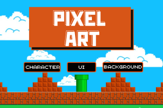 create 8 bit pixel art design, animations, characters, icons video games