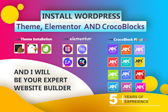 install wordpress theme elementor pro crocoblock and be expert website builder