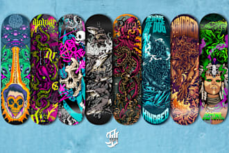 design illustration skateboard deck and free 1 tshrt design