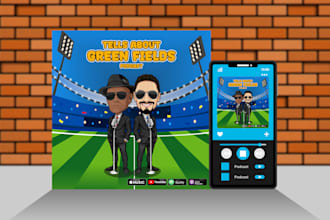 design cover art and podcast logo with cartoon style