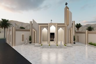 design mosque 2d  planning and 3d model interior and exterior