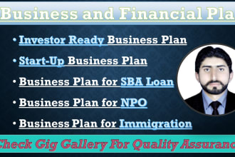 prepare business plan for startup, immigration, and loan approval