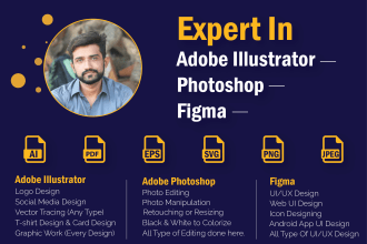 do any design in adobe illustrator, photoshop or figma work