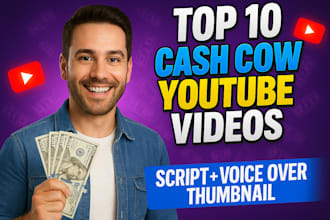 create youtube cash cow videos and top 10 videos with script and voice over