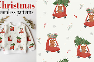 do christmas winter seamless patterns for kids clothes, fabric with animals
