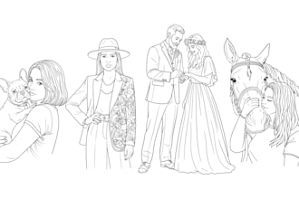 create a digital hand drawn line art for coloring page