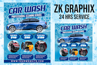 design car wash, car detailing, rental flyer, car service and price list flyer