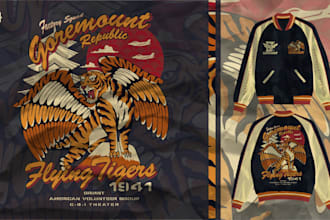 custom sukajan jacket illustration, clothing design