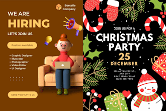 design job hiring, christmas,tax,party event flyers