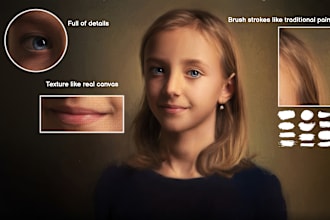 draw a realistic digital oil painting or portrait drawing from your photo