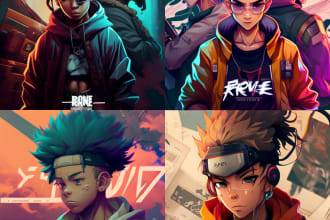 make anime cartoon semi realistic album cover art fast hip hop lofi rap emo
