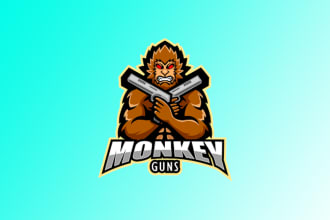 design creative monkey gun mascot logo with new concept in 1 day