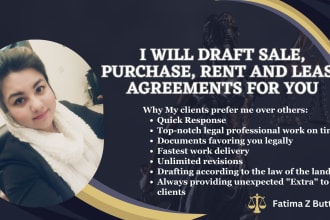provide legal drafting services regarding sale purchase rent lease agreements