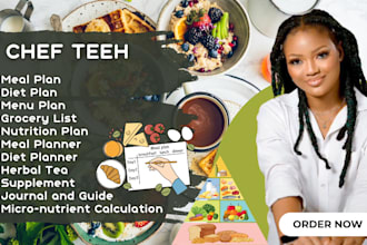 design customized meal plan, diet plan, nutrition journal, meal planner