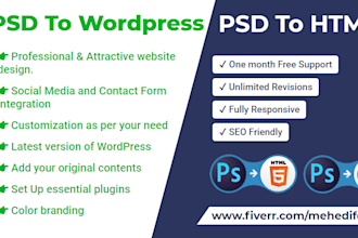 convert figma, PSD, and xd to wordpress website