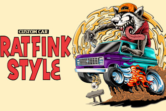 make rat fink cartoon style tshirt illustration