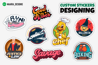 design sticker, logo, round badge, decals, and labels