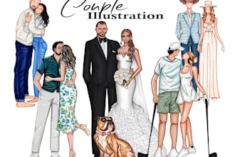 draw couple illustration or wedding illustration