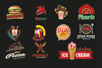 do food truck logo for pizza,burger ,bbq,dounats,and resturent