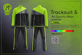 create 3d tracksuit design  and streetwear mockup for clothing