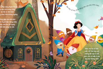 create a cute children book illustration and cover