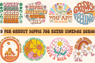 create groovy hippie 70s retro vintage western designs for tshirts