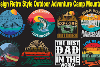 design retro style outdoor adventure camp mountain hiking t shirt logo