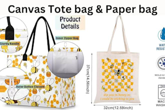 design custom canvas tote bag, shopping bag and paper bag