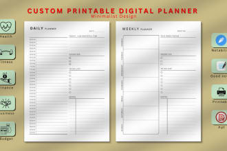 design digital planner, journal, printable daily planner and more