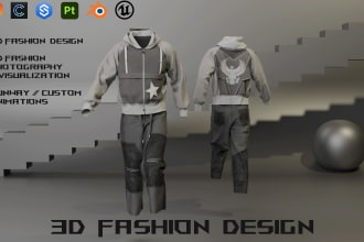 create a realistic 3d fashion design and 3d clothing mockup for your brand